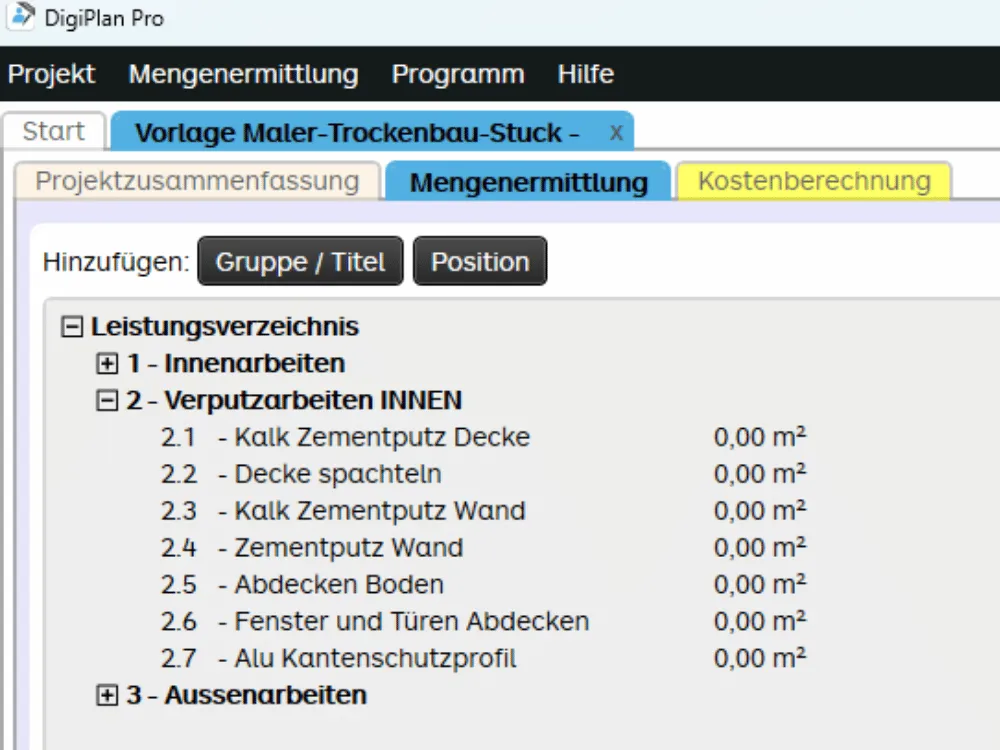 digiplan freies Projekt anlegen