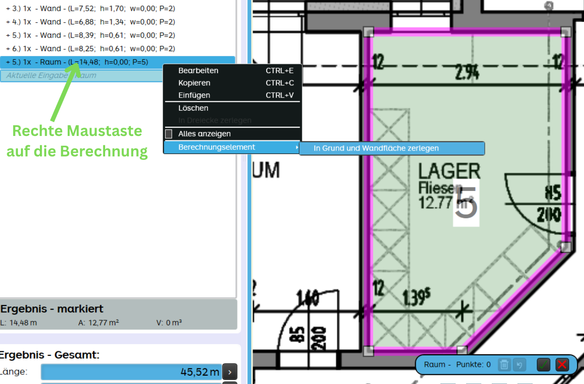 Grund- und Wandfläche In Grund und Wandfläche zerlegen