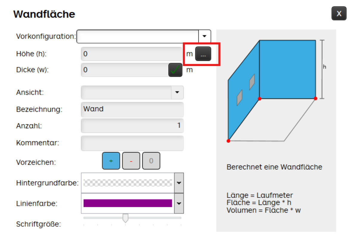 Wandfläche-Einstellungen