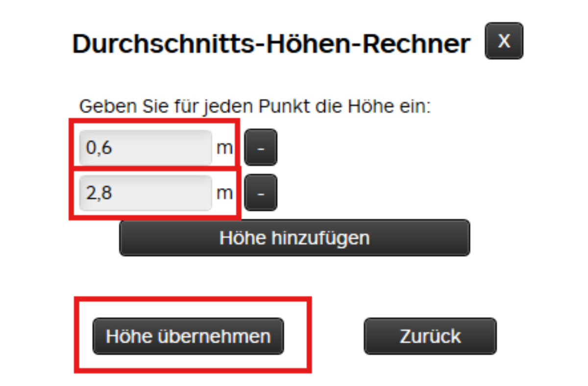 Wandfläche-Höhe Wandfläche Höhe