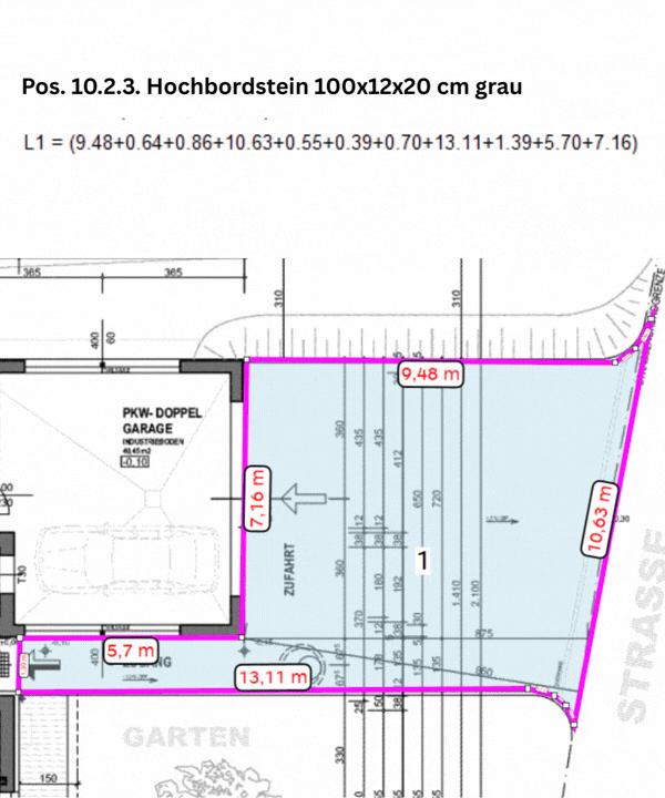 Aufmaß für Hochbordstein